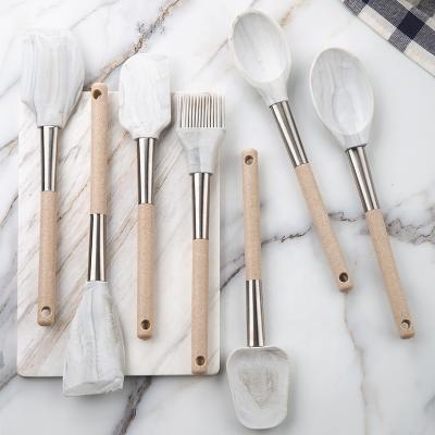 China Viable High Quality Silicone Heat Resistant Marble Spatula Accessories Spoon Kitchen Utensil Sets for sale