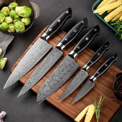 China Viable Professional Stainless Steel Damascus Kitchen Knife Set for sale