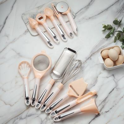 China Sustainable Newest Pink Kitchen Utensil Set 12 Pieces Kitchen Instrument Set Stainless Steel for sale