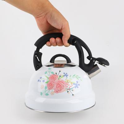 China Durable Handle Whistling Kettle Stainless Steel Automatic Whistling Tea Kettle With Painting for sale