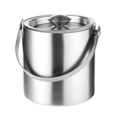 China Custom Viable 2L Double Wall Metal Stainless Steel Wine Beer Metal Ice Bucket With Lid And Tongs for sale