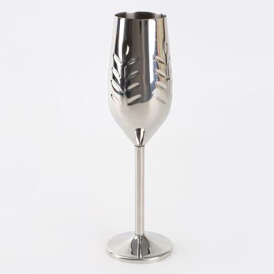 China Modern Customize Elegant Stainless Steel Champagne Cup Cocktail Cup Wine Glass With Stamping Pattern for sale