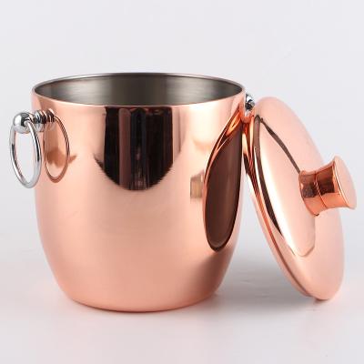 China Amazon Sustainable Copper Plated Insulated Metal Stainless Steel Wine Beer Ice Bucket With Lid And Tongs for sale