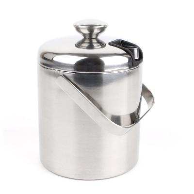 China Viable Ice Cube Container Stainless Steel 1.3L Double Walled Ice Bucket Container With Tongs Lid for sale