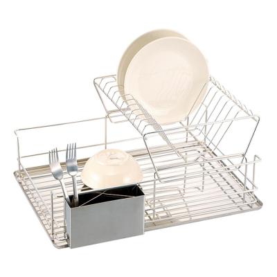 China 2 Tier Stainless Steel Kitchen Viable Dish Drainer Rack With Organizer Dish Drying Rack Utensil Holder Storage Racks for sale