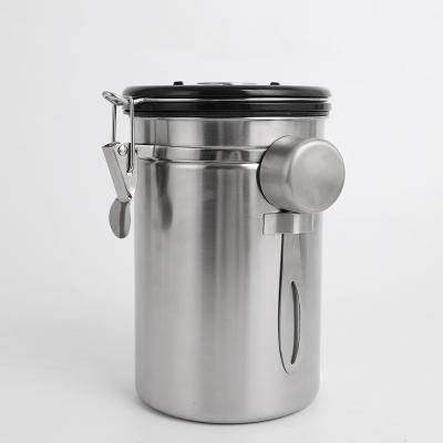 China Wholesale Airtight CO2 Valve Stainless Steel Coffee Canister With CO2 Valve Food Storage With Stainless Steel Scoop for sale