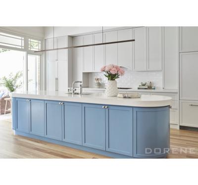 China Modern Design Dorene Door Design Countertop Shaker Kitchen Cabinet With Island Kitchen Cupboard Set 2023 Curved White White Cabinet Luxury Blue for sale