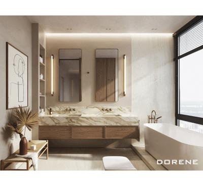 China 2023 Dorene Oak Wood Double Sinks Modern Wall Mounted Mirror Set Hotel Bathroom Home Furniture Modern Bathroom Cabinets And Vanities for sale