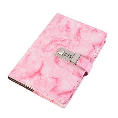 China Vintage Muti Printed Hardcover Book Color Marble Diary Paper Notepad Planner PU Leather Password Notebook With Code Lock for sale