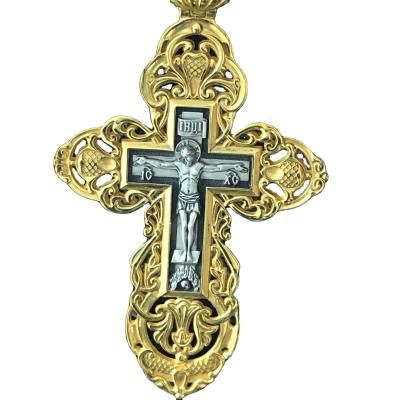 China Orthodox Christian Jesus Byzantine Cross Necklace Faced Cross Jewelry Set Russian Religiou Design Double Faced Cross for sale