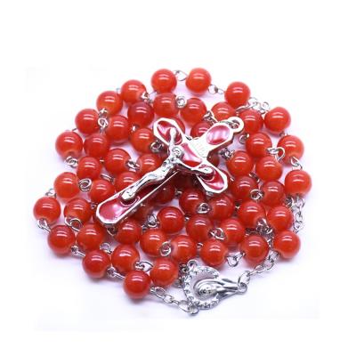 China Red Cross Necklace Religiou Rosary Gift Catholic Religious Prayer Beads for sale