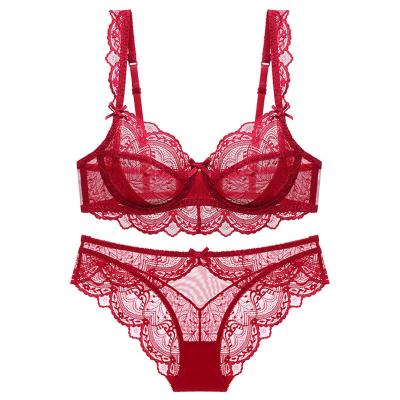 China 2022 Women Underwear Red Color Lace Breathable Sexy Bra Set Lingerie for sale