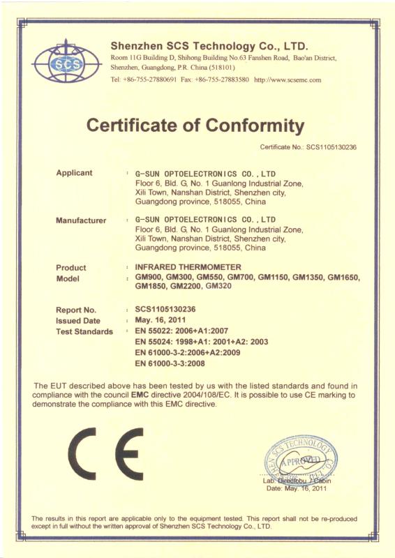 CE Certificate - SHENZHEN G-SUN OPTOELECTRONICS CO.,LTD