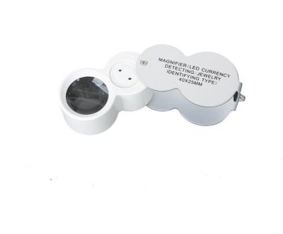 China NO.9888 40X  25mm Currency Detecting Silver LED Pocket Loupe for sale