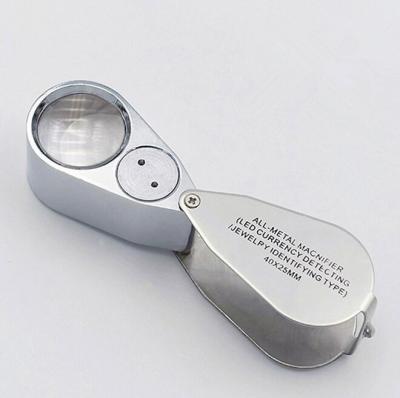 China NO. 9890 Mini Metal 40X 25mm LED Magnifier Magnifying Glass Loupe for sale