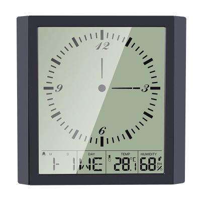 China TS-8675 Modern Simple Electronic Square Needle Clock Big LCD Digital Thermometer Hygrometer Desktop Alarm Clock for sale