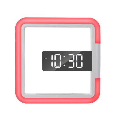 China TS-S28 RGB LED Digital Square Wall Clock Thermometer Hollow Modern Design Colorful Alarm Clocks For Home Docoration for sale