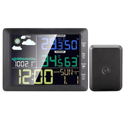 China TS-8210 Wireless Color Screen Weather Station Clock Indoor Outdoor Temperature Humidity Meter Forecast Sound Control for sale