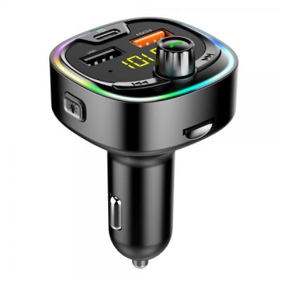 China BT08D Car FM Transmitter Car MP3 Player LED Colorful Light Multi-Function 3-Port Car Charger Fast Charge PD for sale