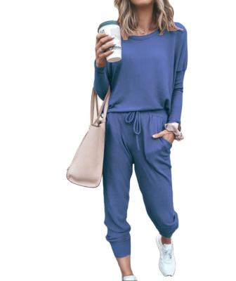 China HIGH STREET Women Solid Color Long Sleeve Tops And Sporty Two Piece Pants Set Workout Tracksuits Women Long Pants for sale