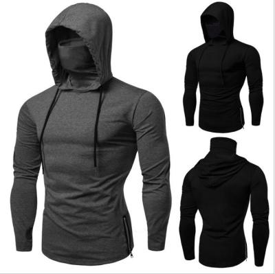 China Viable Pure Color Slim Men's Hoodies Mask Button Sports Big Long Open-Bifurcated Male Hooded Splice Sleeve Shirts Pullovers Tops for sale