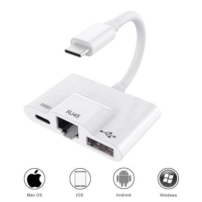 China High Quality Suport PD Fast Charger 5V3A SUNLINE 2019 New Design USB-C to Ethernet RJ45 USB Adapter for Type-C HTC HUWEI Devices for sale