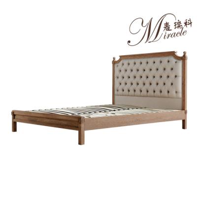 China Vintage Style European Furniture Solid Wood Headboard Solid Wood Tufted Bed for sale