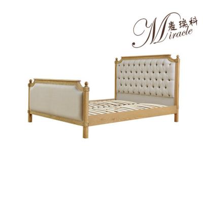 China Bed Room Antique Furniture Solid Wood Canvas Upholstery Adorned King/Queen Size Bed for sale