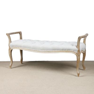 China French Upholstery Ornate Cushion Wooden Leg Embellished Cushion Bench Living Room Bed Stool for sale