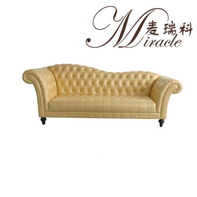 China Chesterfield SOFA Living Room Furniture Yellow Color Button Sloping Back Sofas for sale