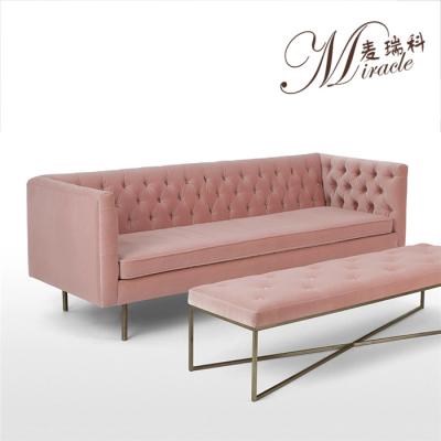 China Modern Chesterfield SOFA Hotel Furniture Pale Pink Velvet Living Room Button Fabric Upholstery Couch Velvet Tufted Sofa for sale