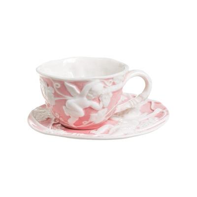 China European Court Style Afternoon Tea Household Furnishings Vintage English Embossed Label Europe Style Teacup Coffee Cup Saucer Set Household Furnishing for sale