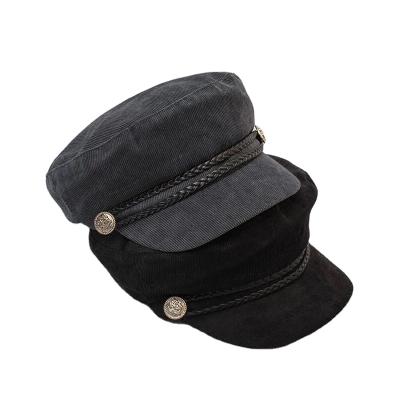 China New Basic Style Unisex Corduroy Plain Plain Military Hat With Rope for sale