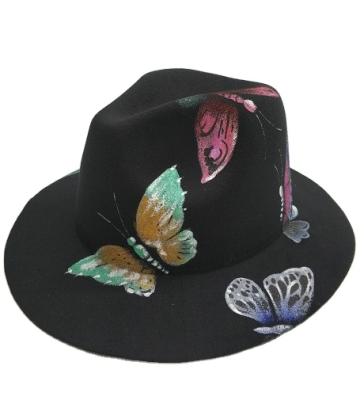 China Custom Fashion Hand Painted Picture Women Lady Lady Wool Felt Flexible Hat Wide Brim Panama Hat for sale