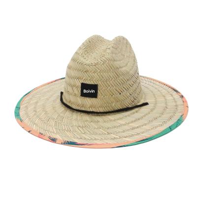 China Hot Sale Hawaiian Crochet Character Hand Knitting Lifeguard Round Sun Protective Beach Straw Brim Hat for sale