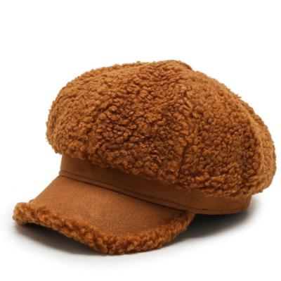 China breathable & Waterproof women's lamb down baseball hat autumn and winter fashion floppy painter octagonal hat for sale