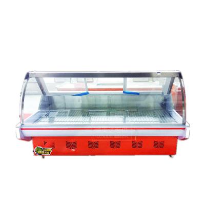 China Single-Temperature Supermarket Freezer Equipment Curved Glass Sliding Fresh Meat Display Freezer for sale