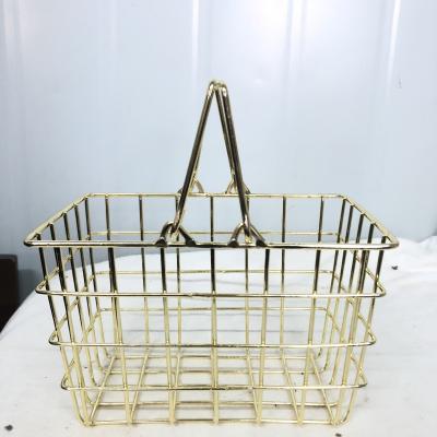 China Sustainable Gold Metal Handle Storage Shopping Basket for sale