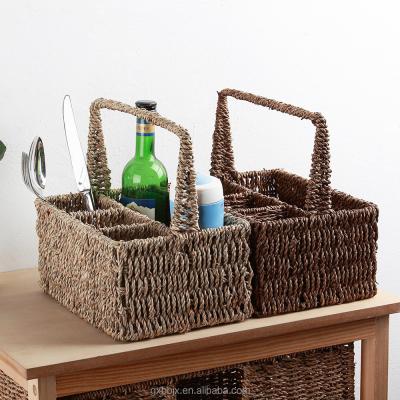 China Sustainable Woven Straw Wine /Beverage Storage Basket With Handles for sale