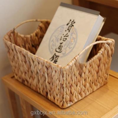 China Sustainable Wholesales Set Three Of Hand - Woven Natural Water Hyacinth Rectangle Storage Baskets With Handles for sale