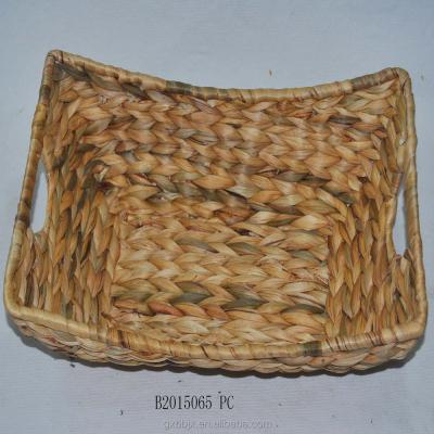 China Sustainable Handwoven Water Hyacinth Storage Basket With Metal Frame for sale