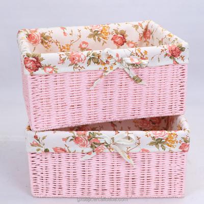 China Sustainable Wholesale Cheap Handwoven Type Storage Rectangle Rose Rope Paper Basket With Insert Handle And Removable Liner for sale