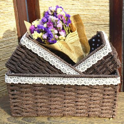 China 2021 New Design Sustainable Graceful Handmade Paper Material Square Storage Hanging Paper Baskets With Liner for sale