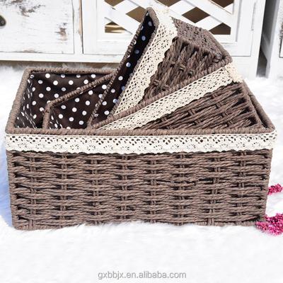 China Sustainable Handmade Vellum Rope Storage Basket With Liner for sale