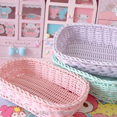 China Hot Sale Cheap Handwoven Type Sustainable Storage Small Pink PP Rectangle Rattan Basket For Home Decoration for sale