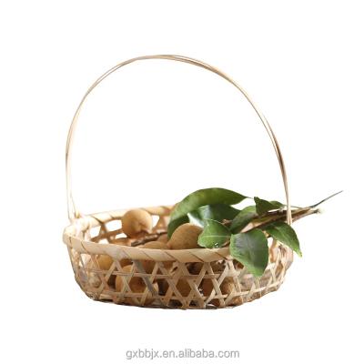 China Sustainable Factory Handmade Woven Bamboo Fruit Basket With Handle for sale