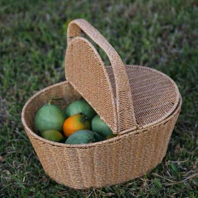 China Handles 2021 high quality handmade rattan picnic handle basket custom design wholesale hot sale new pp for sale