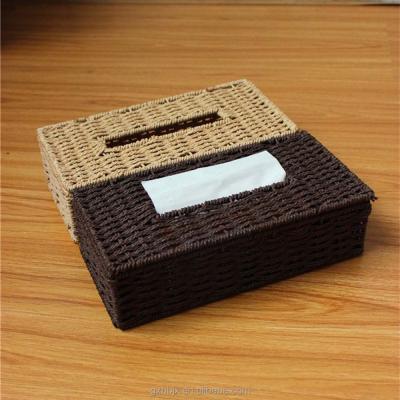 China Factory Supply Minimalist Style New Cheap Handwoven Paper Tissue Box Rectangle Rope Desk Table Holder with Metal Frame for Home and Office for sale