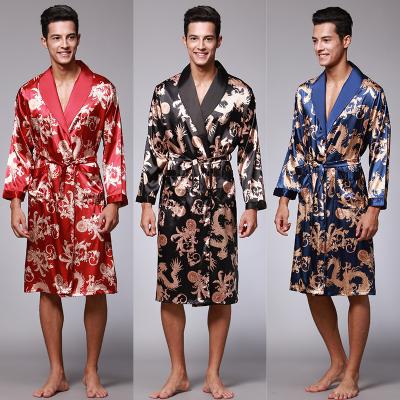 China 2021 Hot Sale QUICK DRY Summer Luxury Silk Men's Bathrobes Customized Full Sleeve Soft Satin Men's Pajamas for sale