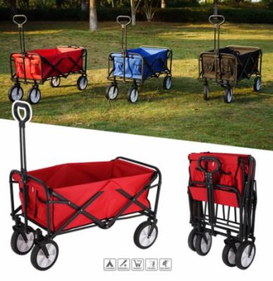 China Steel Tube Fabric: Polyester With Outdoor PU Liner Garden Camping Beach Trolley Cart Collapsible Folding Four Four Wheel Portable Compact Wagon Cart for sale